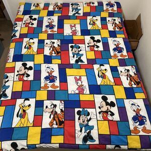 Vintage Disney Comforter Mickey Donald Goofy Minnie Reversible Color Block 90s
